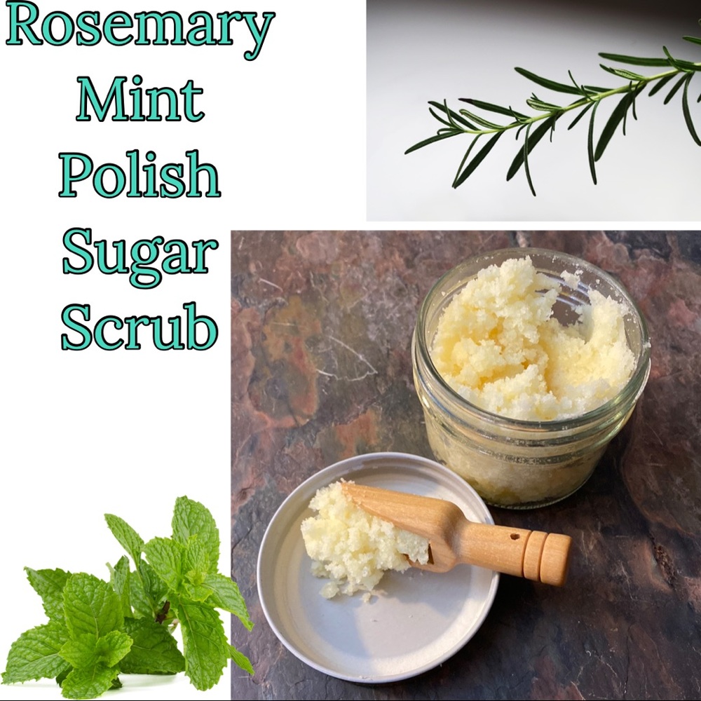Rosemary Mint skin polish hand crafted sugar scrub small batch fine grain polish